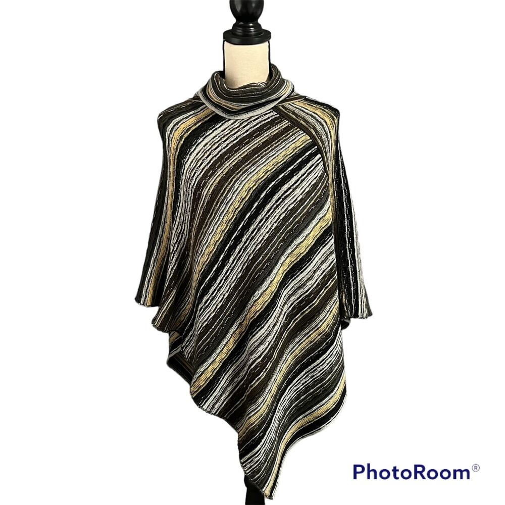 Dillard's Women's Earth Tone Striped Turtleneck Sweater Poncho Sz ALL Cozy